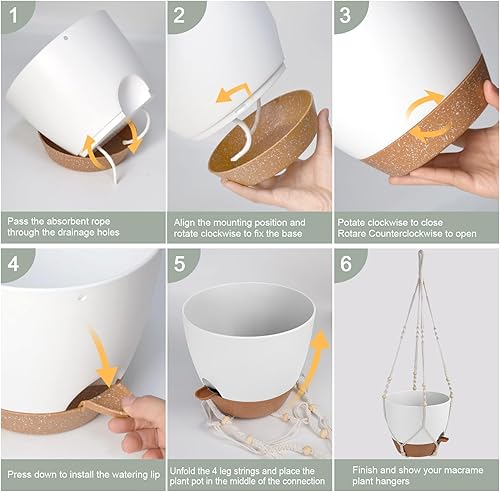 Miniatura 5 de Colgador de macramé de 41.5 pulgadas para interiores y exteriores con maceta de 12 pulgadas, maceta colgante para plantas con cuentas de madera para