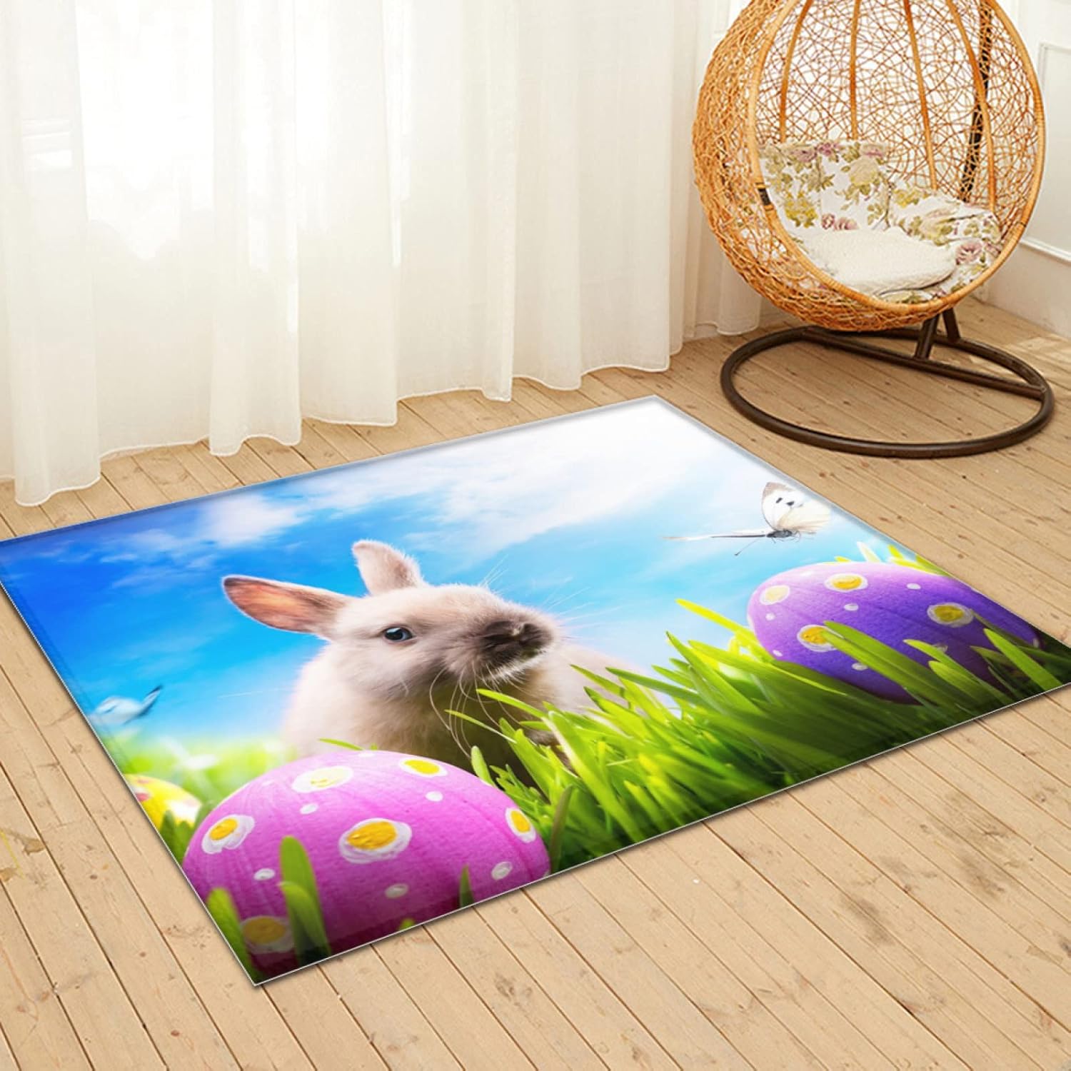 2' x 3' Happy Easter Bunny Rabbit Eggs Super Soft Area Rug for Kids Baby Nursery, Rugs for Living Room, Machine Washable Super Soft Rug