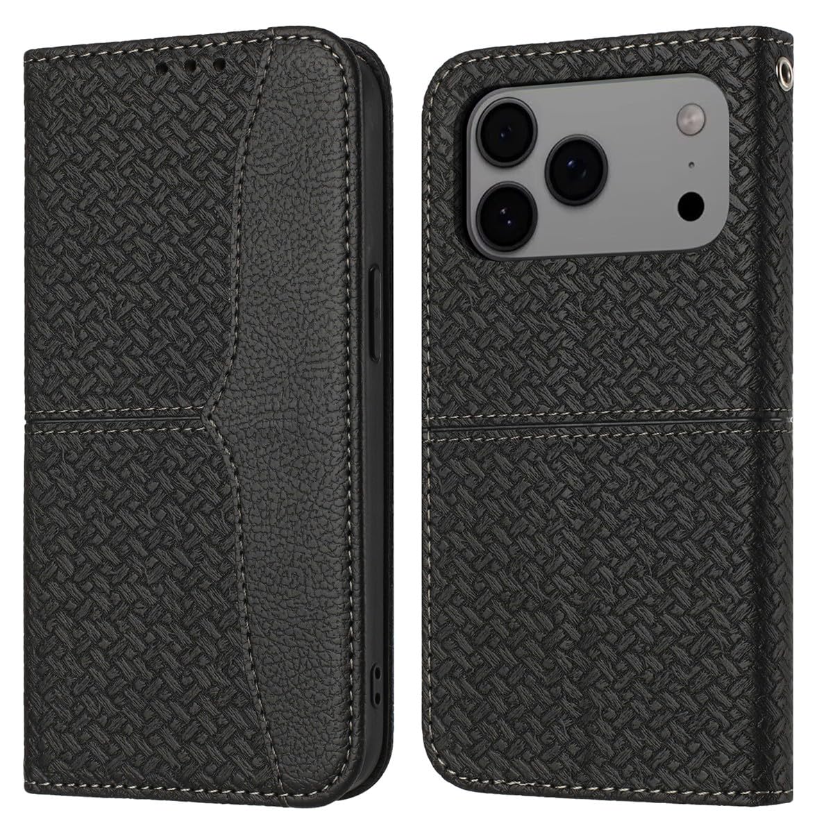 Étui en cuir iPhone 15 Pro au motif élégant et finitions noires - 7