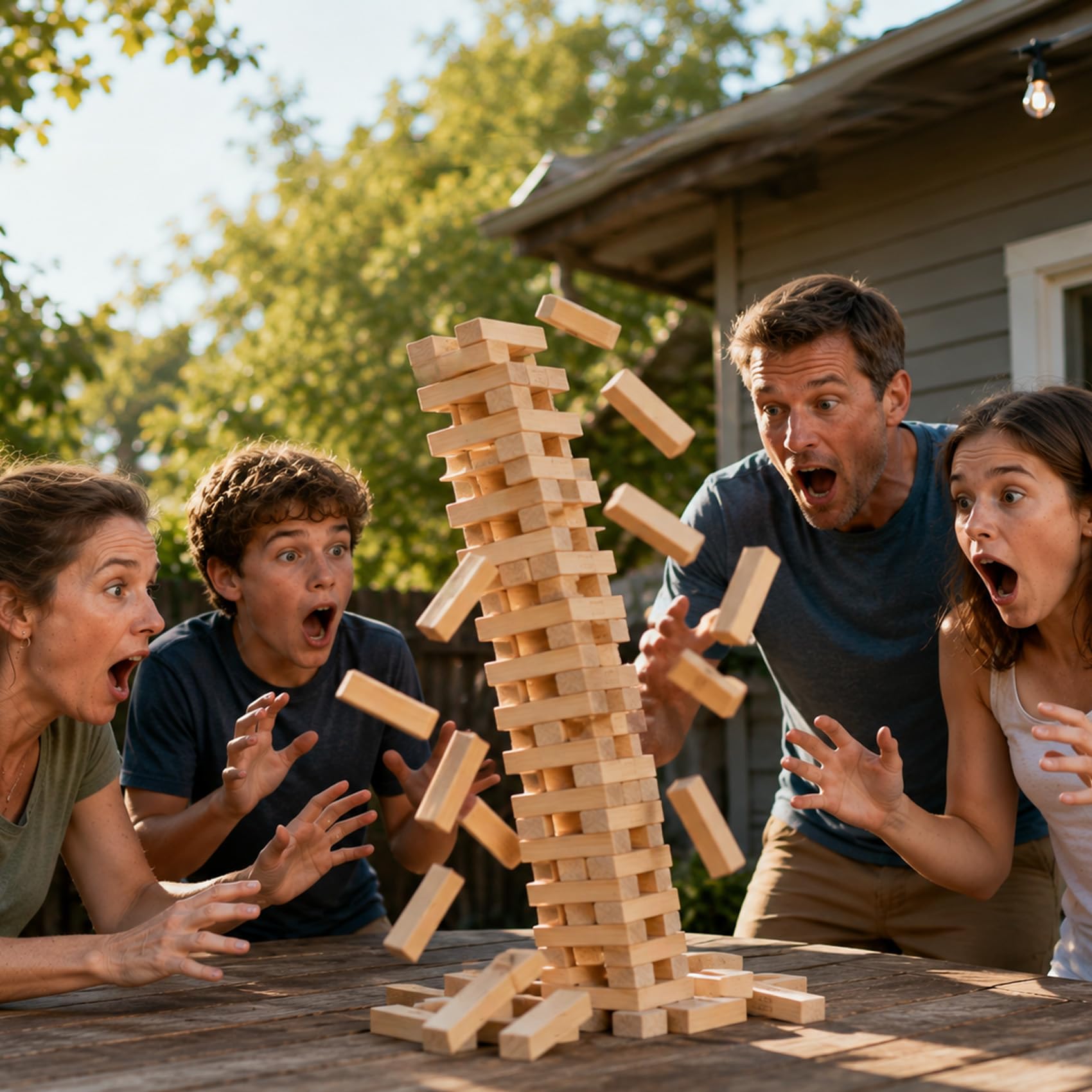 Riesiges Tumbling Tower Spiel, Outdoor-Hof-Spiele für Kinder und Erwachsene, über 100 cm, 60 Stück, Holz-Stapelspiele mit tragbarer Tragetasche für Hinterhof, Rasen, Party, Camping und