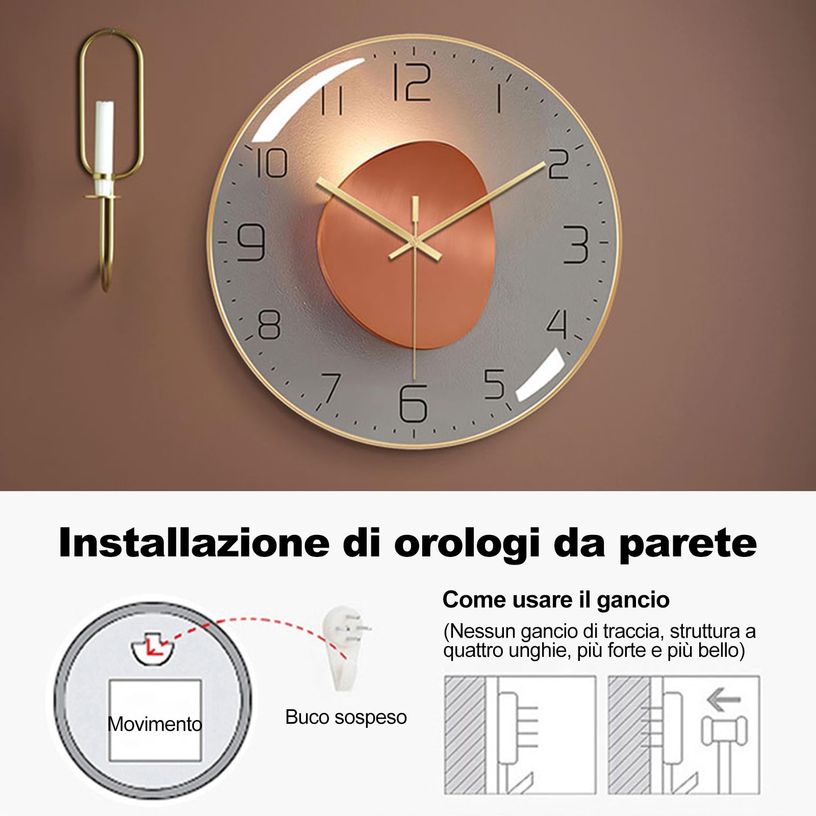 Ergocar Orologio Da Parete Art Deco Moderno Silenzioso In Metallo Senza Ticchettio - Adatto Per Soggiorno, Camera Da Letto, Sala Studio, Ufficio