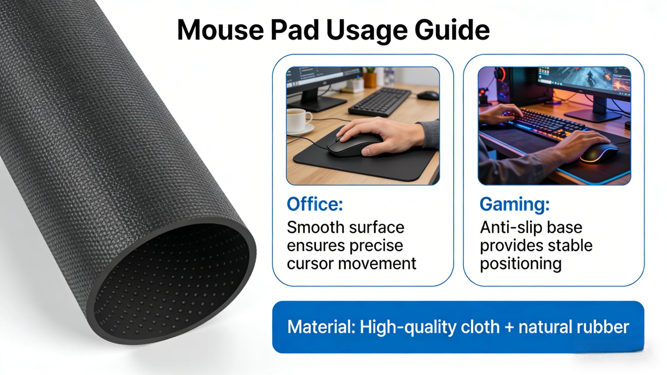 Tappetino Mouse XXL, 70x140cmx3mm Mouse Pad Impermeabile Grand, Gaming Tappetino Per Mouse, Base Antiscivolo in Gomma, Accessori Scrivania, Ufficio Accessori, Strada Cavallo Bianco JX6B-124