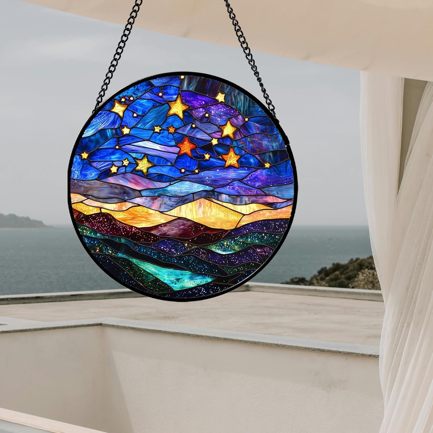 Atrapasueños colgante para ventana de vidrieras, 7.9 x 7.9 pulgadas, redondo, decoración artística de vidrio para el día de la madre, regalos de cumpleaños para mujeres, atrapasueños decorativo para