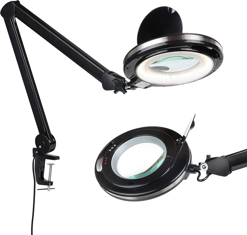 Brightech LightView Pro Lámpara de escritorio con lupa, lupa de luz de 2,25x con abrazadera, lupa ajustable con luz para manualidades, lectura, trabajo cercano - negro