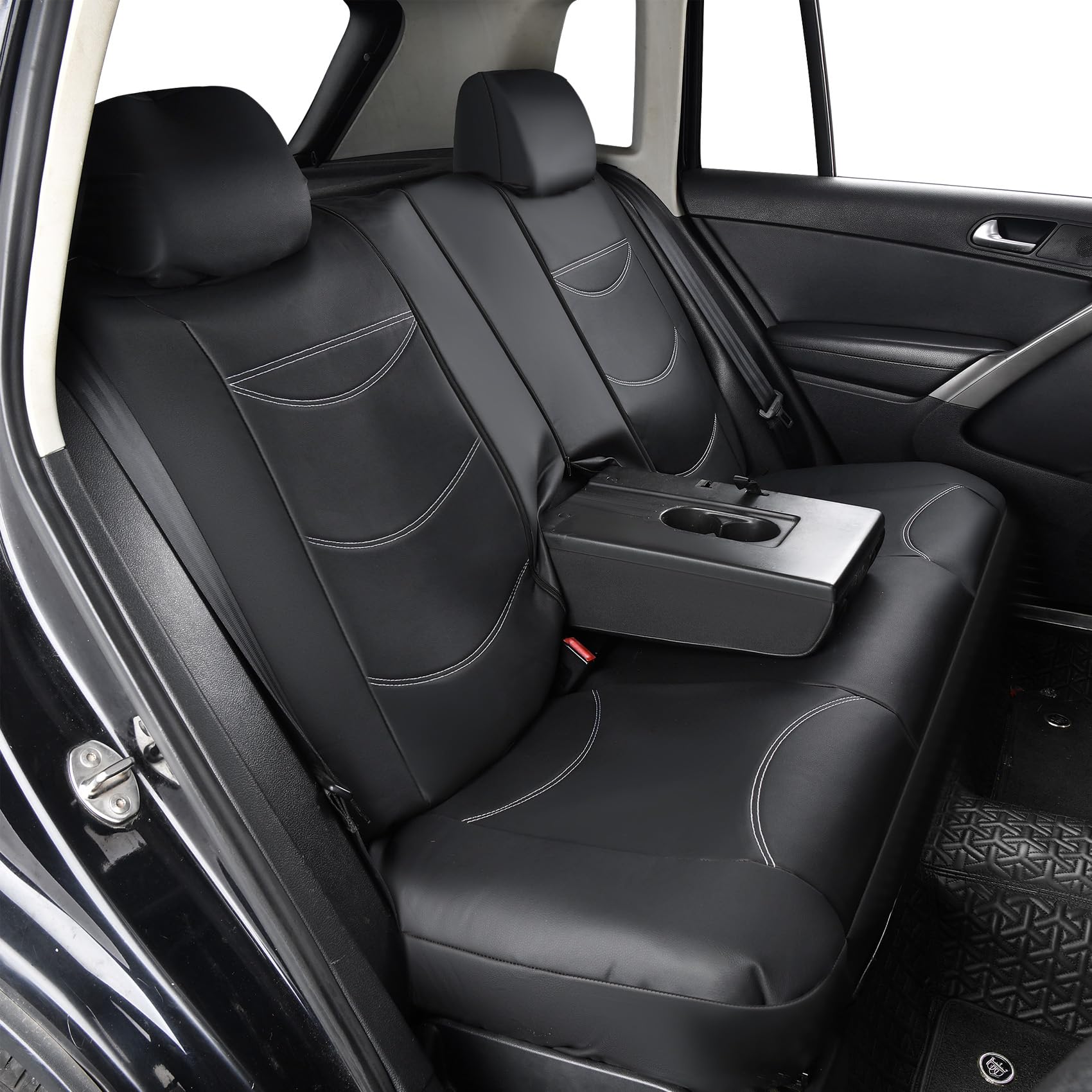 Uniwersalne wodoodporne pokrowce na siedzenia ze skóry Napa, kompletny zestaw, pasuje do Mitsubishi ASX Eclipse Cross L200 Lancer Mirage Outlander Shogun (czarny)