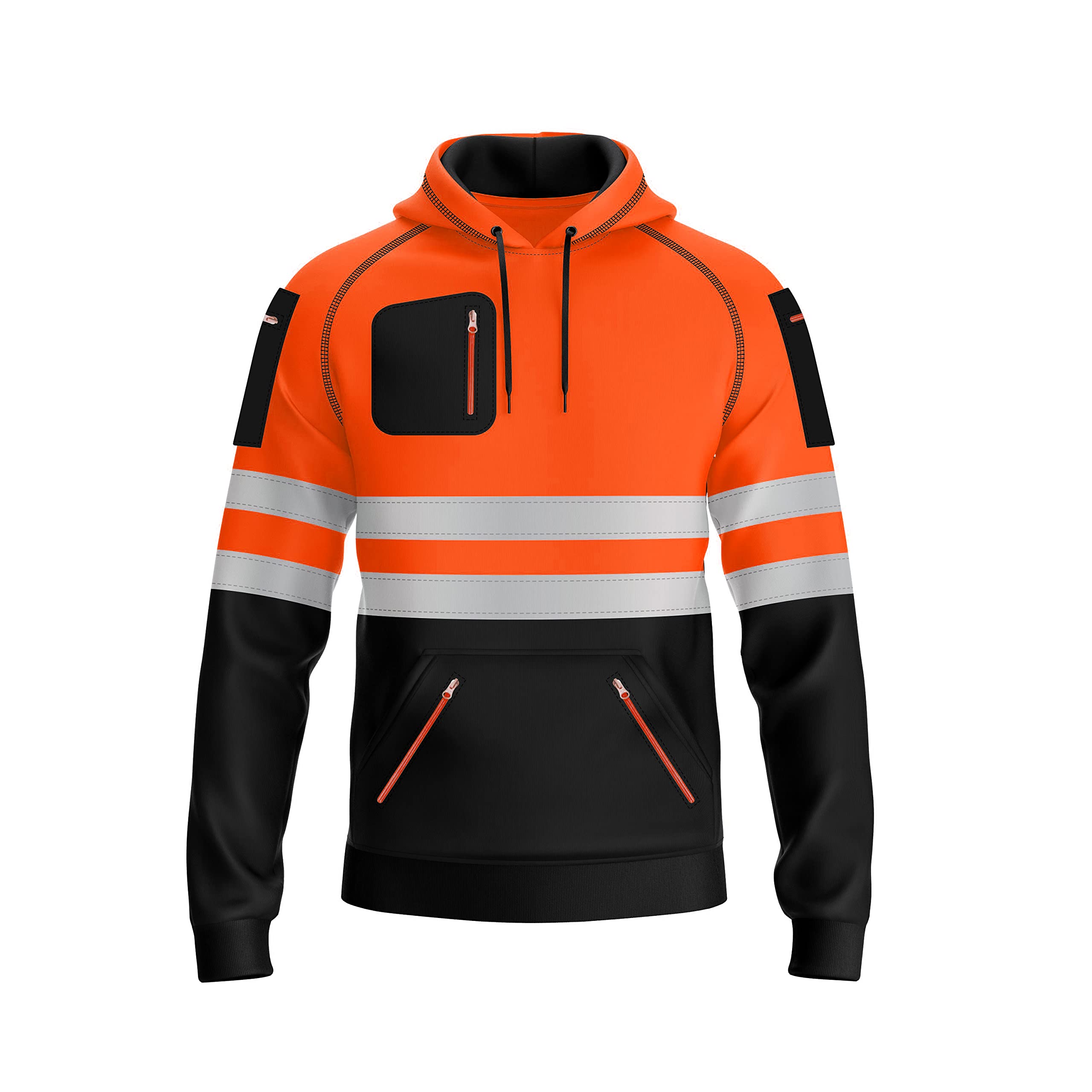 mymixtrendzMens Hi Vis Zip Up Multi Zipper Pockets Safety Work Wear Hoodie Reflective Tape High Viz High Visibility Zipper Hoodie Sweatshirt S-2XL