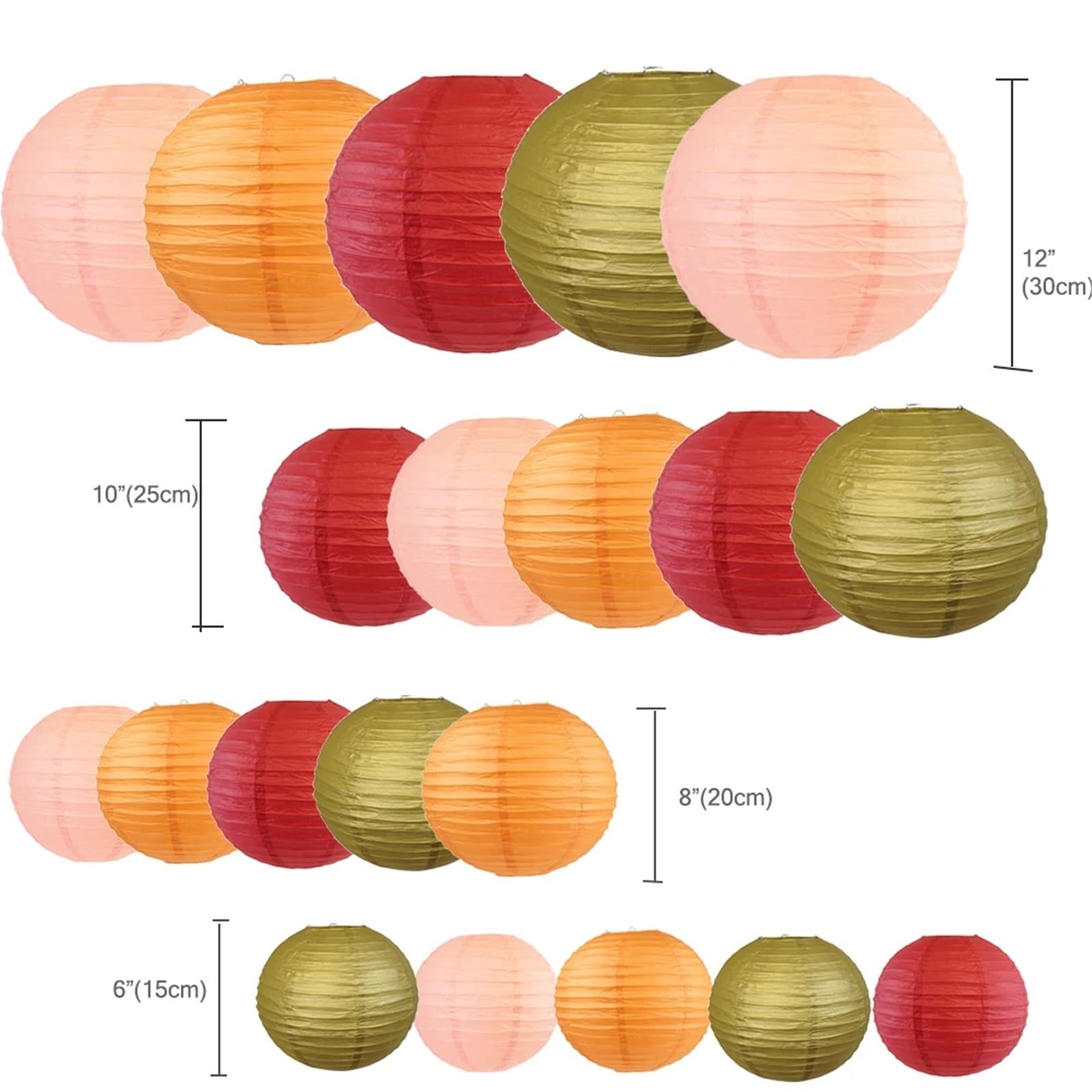 20 Pcs Papier Laternen Pfirsich Wein Gold Orange Lampion Runde Dekorative for Party Favors Dekoration Papierlaternen