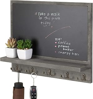 MyGift Wall Mounted Dark Gray Wood Framed Chalkboard Sign with Storage D...