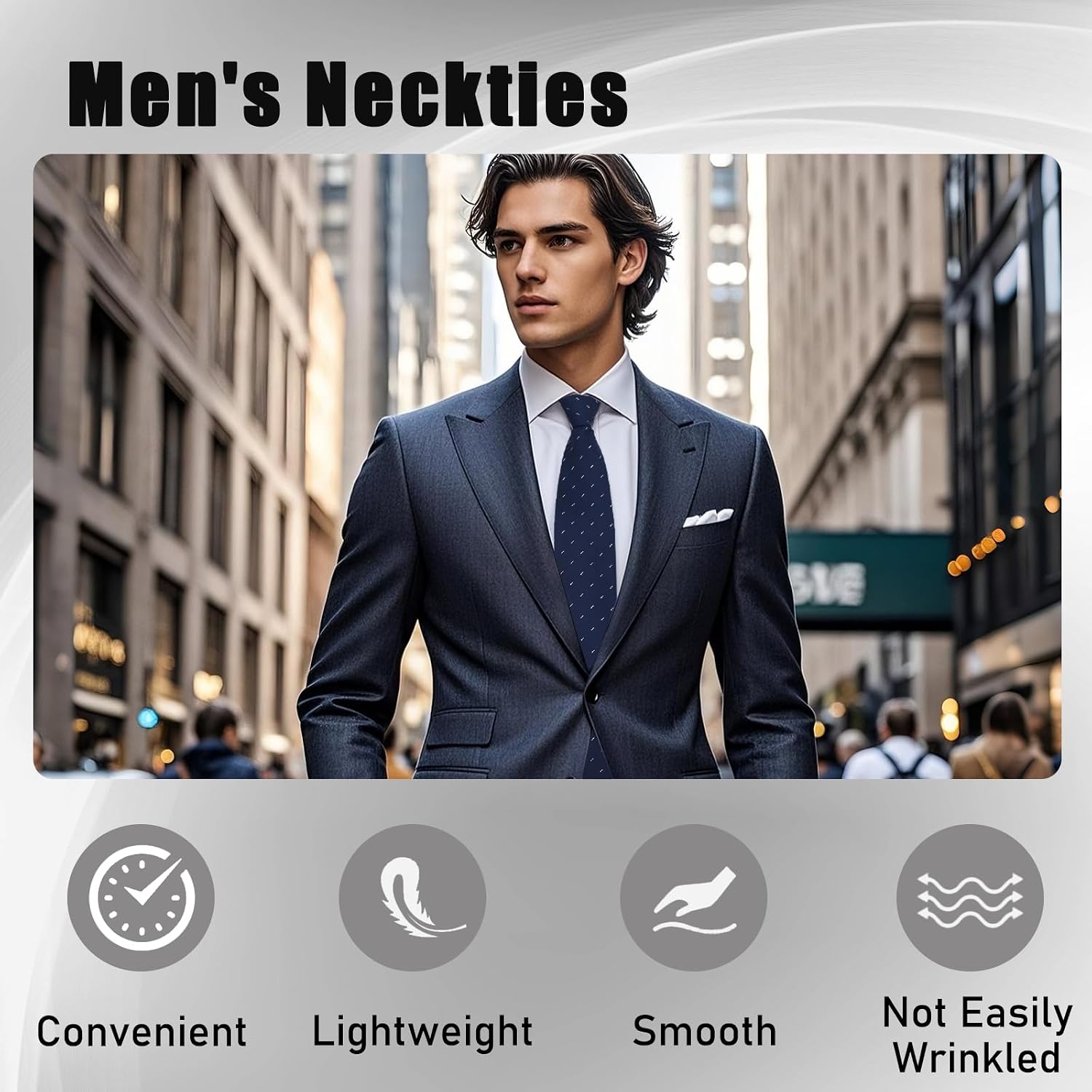 Mens Zipper Tie Pre-tied Solid Color Neck Ties for Men Striped Necktie for Business Prom