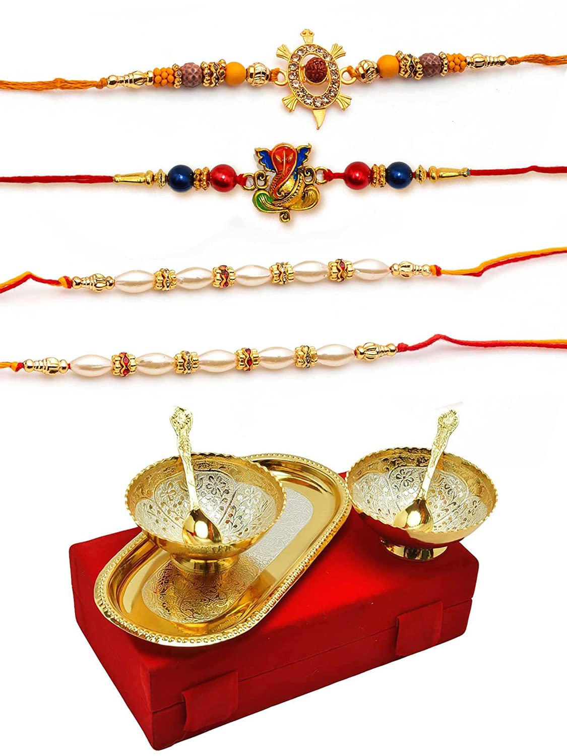 Collectible India Floral Design Rakhi & Gift Set for Brother [Gift Combo - Lumba Kada Rakhi with 2 Brass Bowl with Velvet Box, & Greeting Card (B09C6DTBK2) Amazon Price History, Amazon Price Tracker