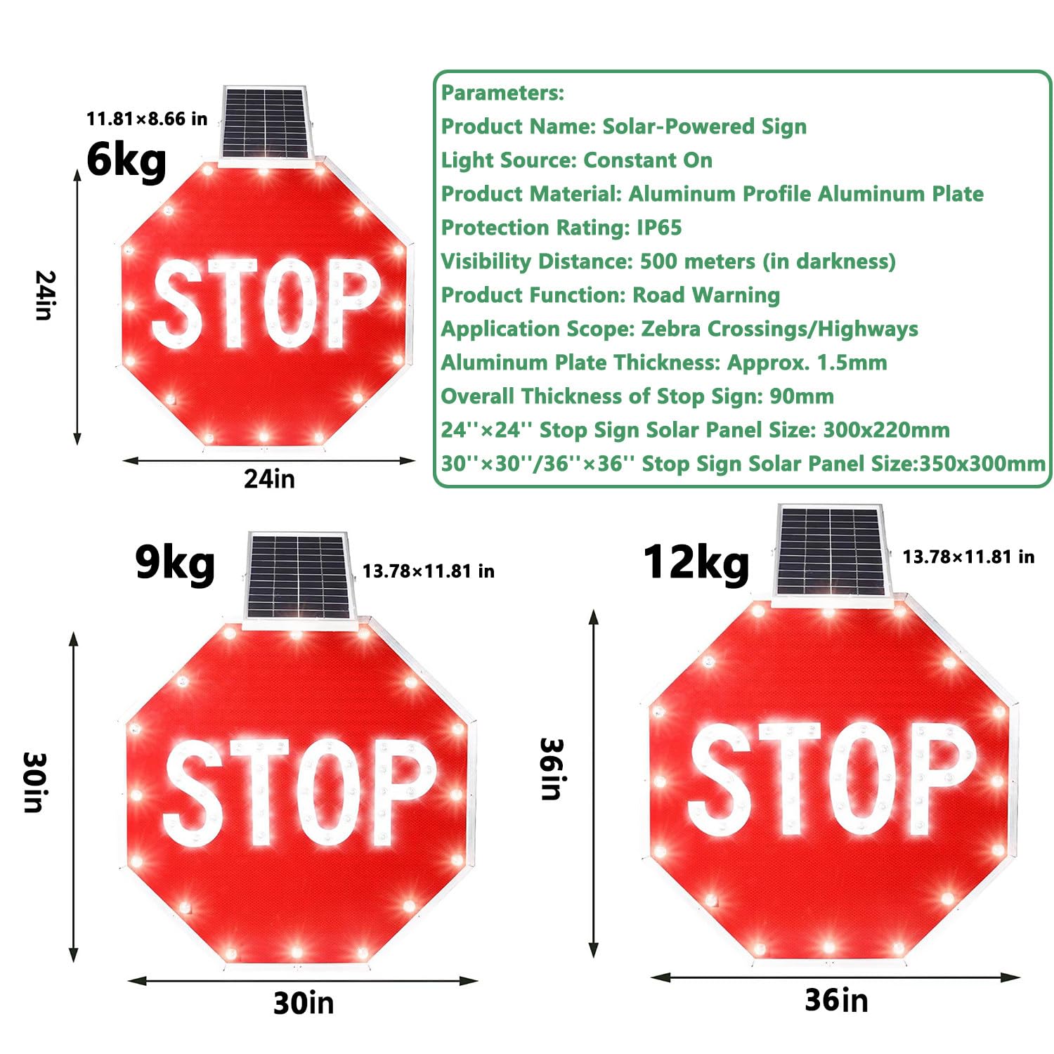 Señal de Stop LED Solar con Luces Intermitentes LED para señalización de tráfico en estacionamientos, garajes, almacenes y Obras de construcción, señal de Advertencia de