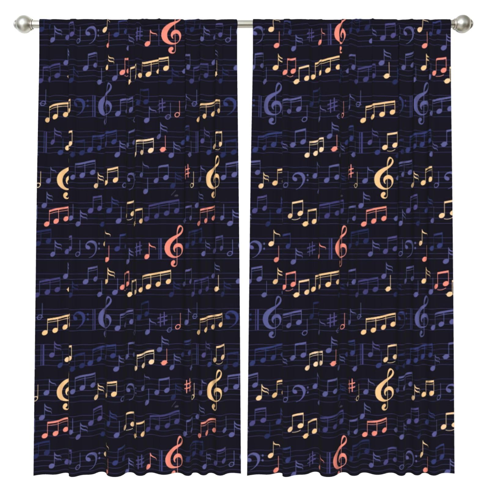 InOmak Music-Seamless-Pattern, 2 Panels Window Curtains 52 x 84 Inch Blackout Curtains for Living Room Bedroom