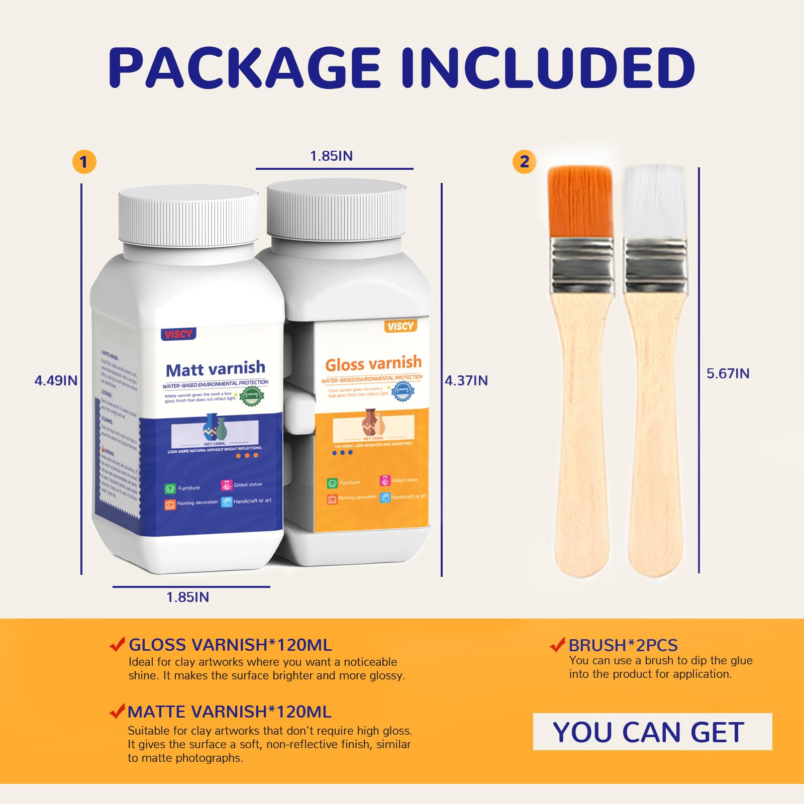 240ml Air Dry Clay Glaze, Clay Paint for Pottery Air Dry, Clay Paint High Gloss, Anti-Scratch, Waterproof, Clay Glaze Set with 120ml Matte Varnish and 120ml Gloss Varnish, 2 Brushes.