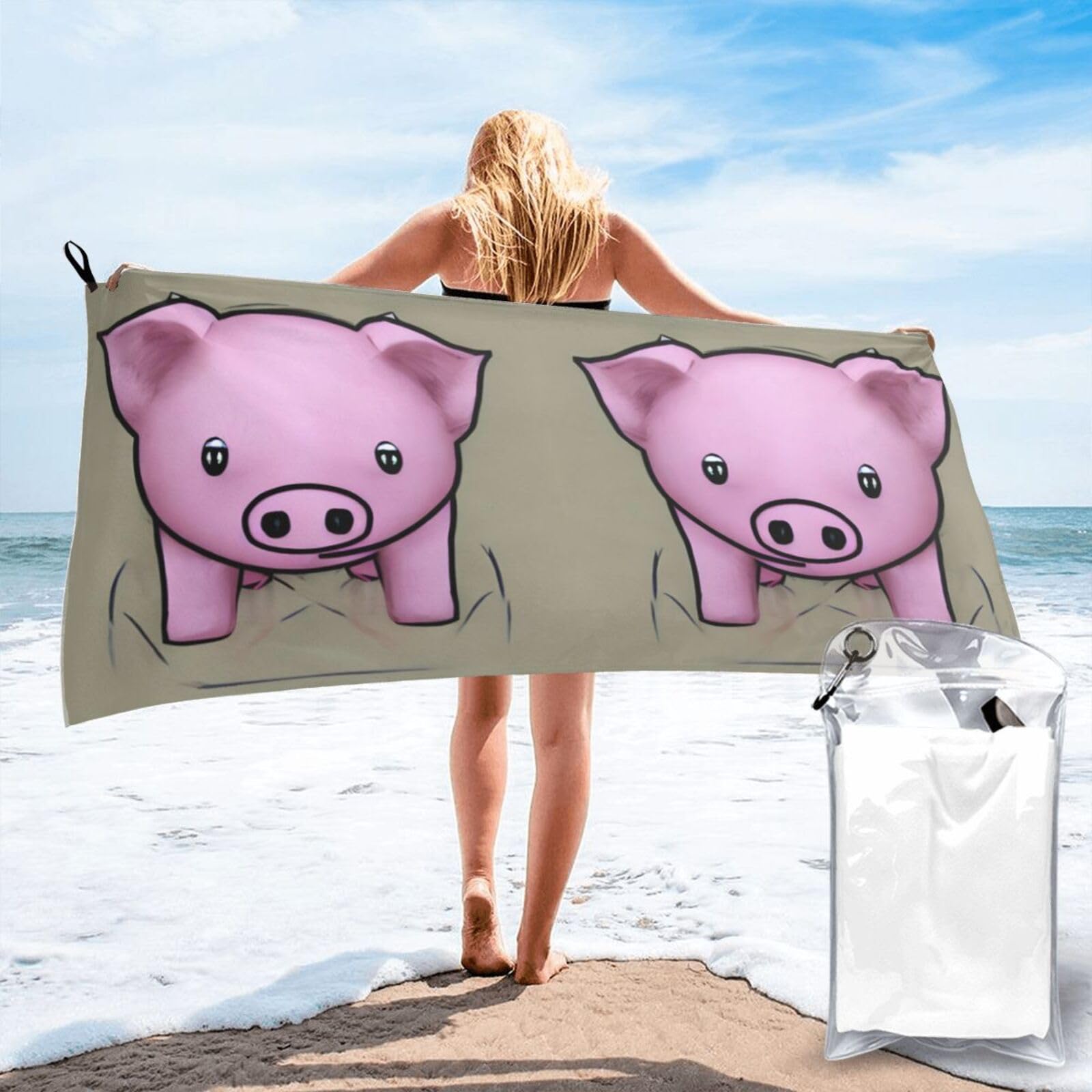 Toalla de cerdo rosa grande, ideal para tus días de piscina y tardes de playa
