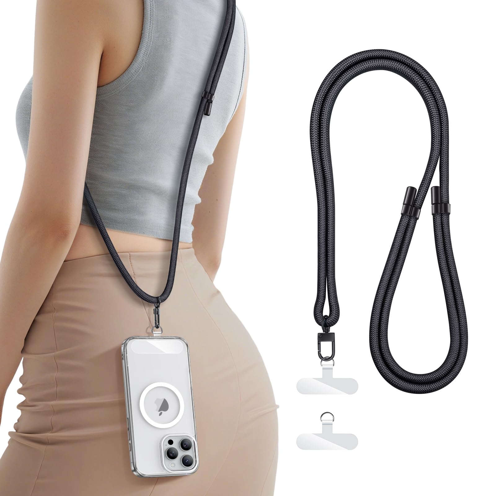 SSLOTSCASE for Phone Lanyard Crossbody with 2X TPU Clear Tabs, Adjustable Anti Theft Strap, Premium Metal Buckles, Comfortable Universal Neck Wrist