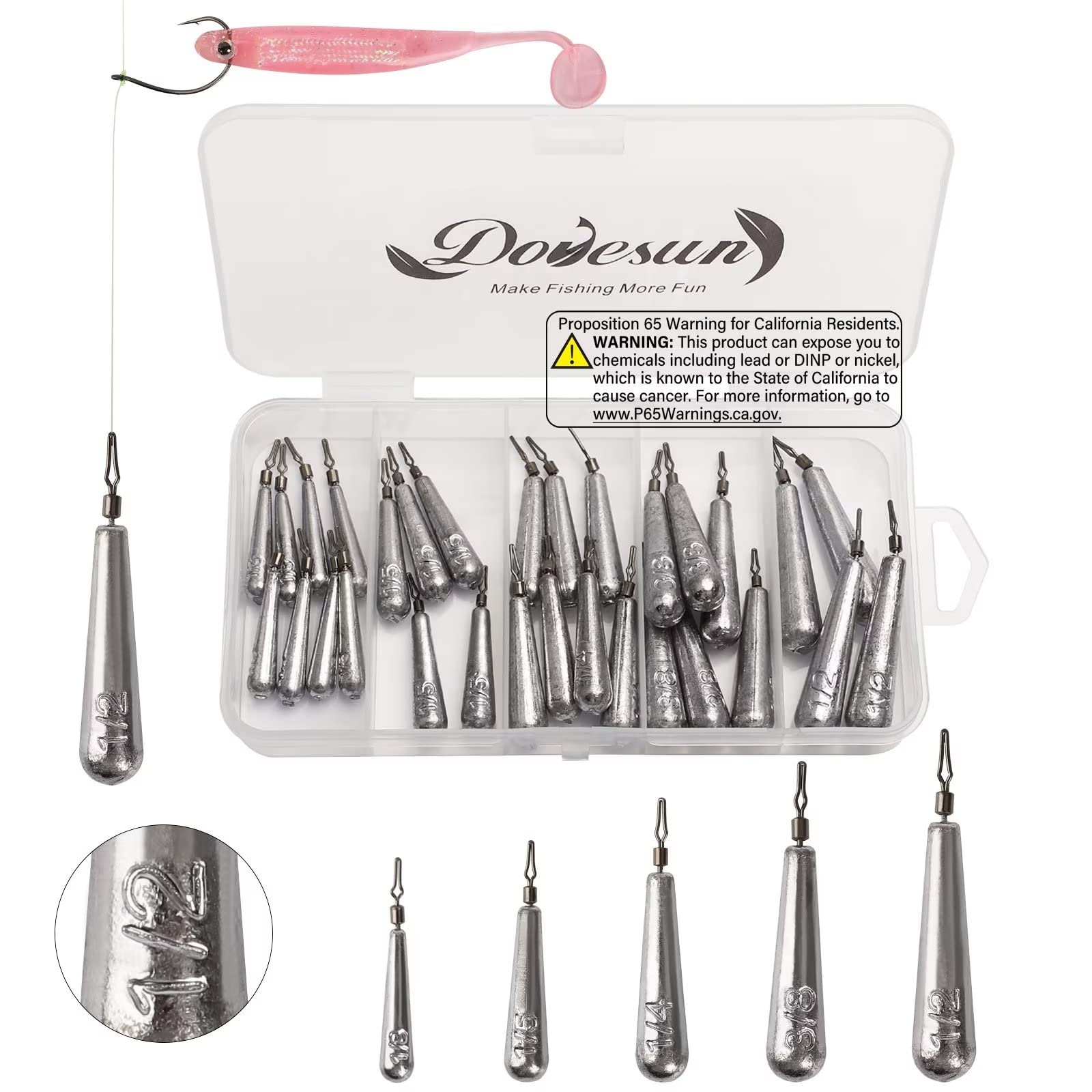 DovesunFishing Weights Fishing Sinkers Drop Shot Weights Bullet Free Rig Weights Fishing Sinkers 107pcs/94pcs/50pcs/30pcs