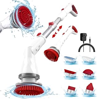 Electric Spin Scrubber，Cordless Shower Scrubber with 6 Replaceable Brush Heads and Adjustable Extension Handle,Household Electric Power Cleaning Brush for Bathroom Grout Tub Tile Floor Wall