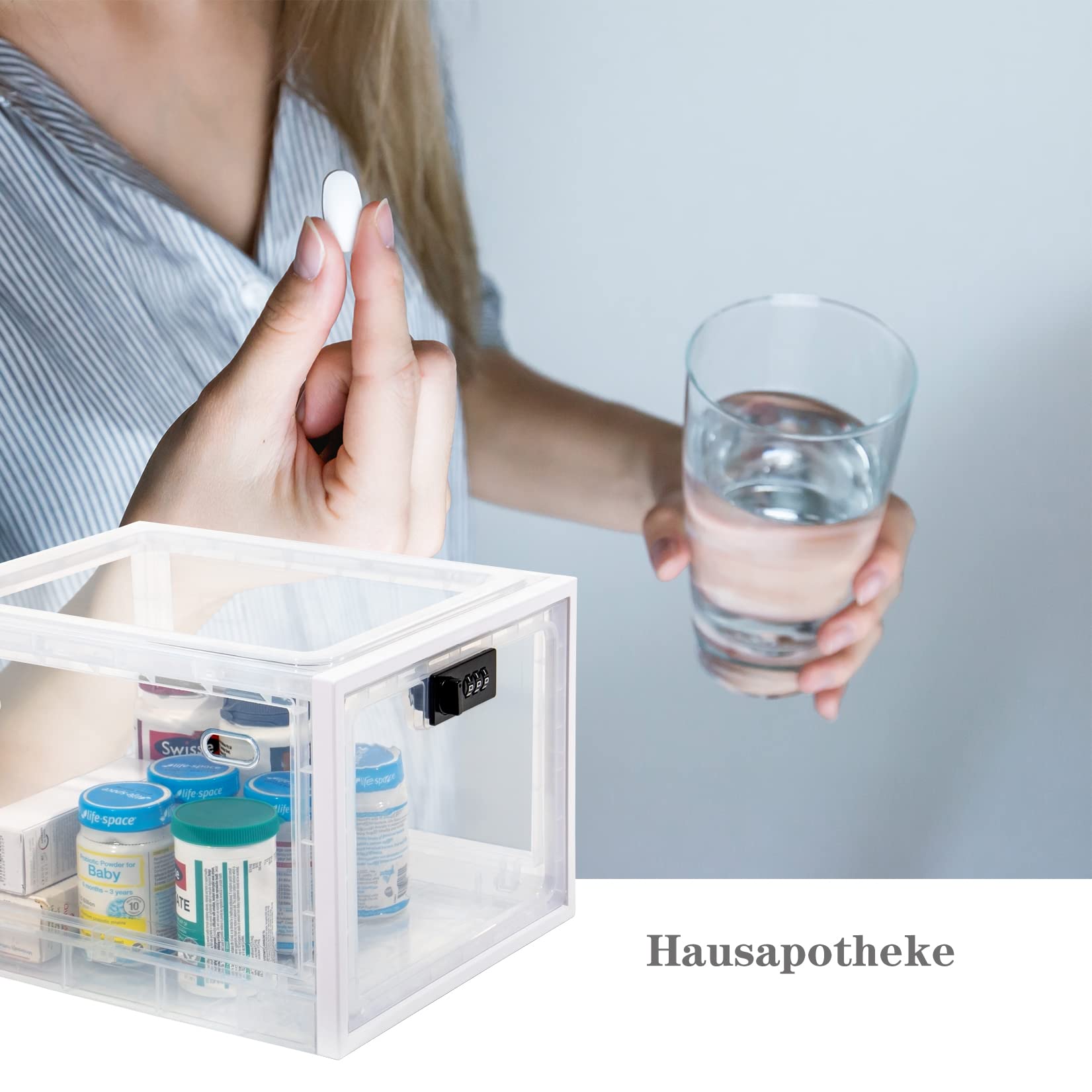 Theo&Cleo Medikamenten Aufbewahrungbox, Abschließbare Durchsichtige Box für Handys, Süßigkeiten, Snack, Persönlicher Safe Persönlicher Safe Faltbar (Weiß)