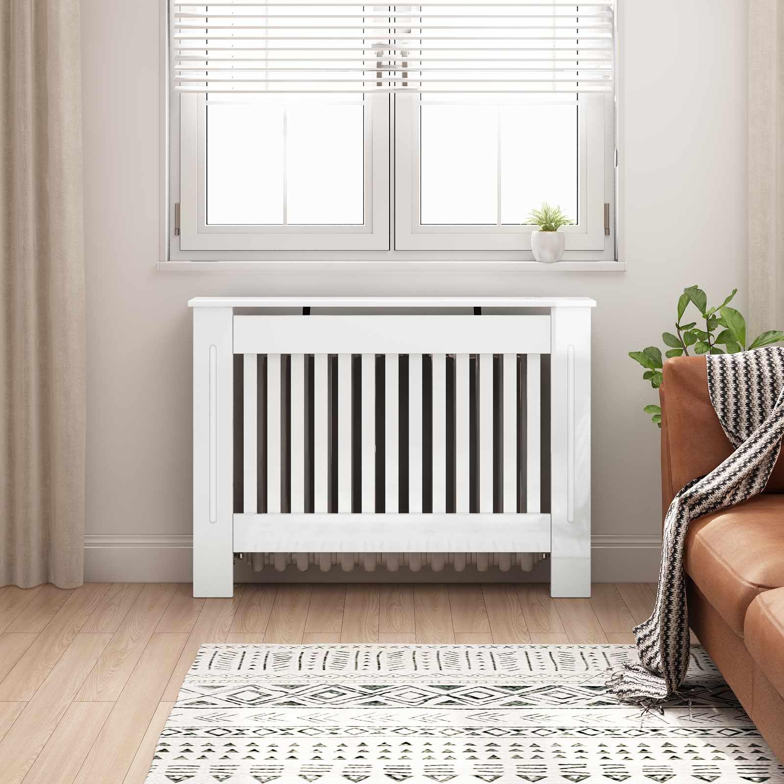 vidaXL Heizkörperabdeckung Hochglanz Weiß 112 x 19 x 81,5 cm, Moderner, rechteckiger Heizkörperabdeckung für Zuhause, dekorativer Wärmeschutz, robustes Design, kindersicher, Wohnzimmer