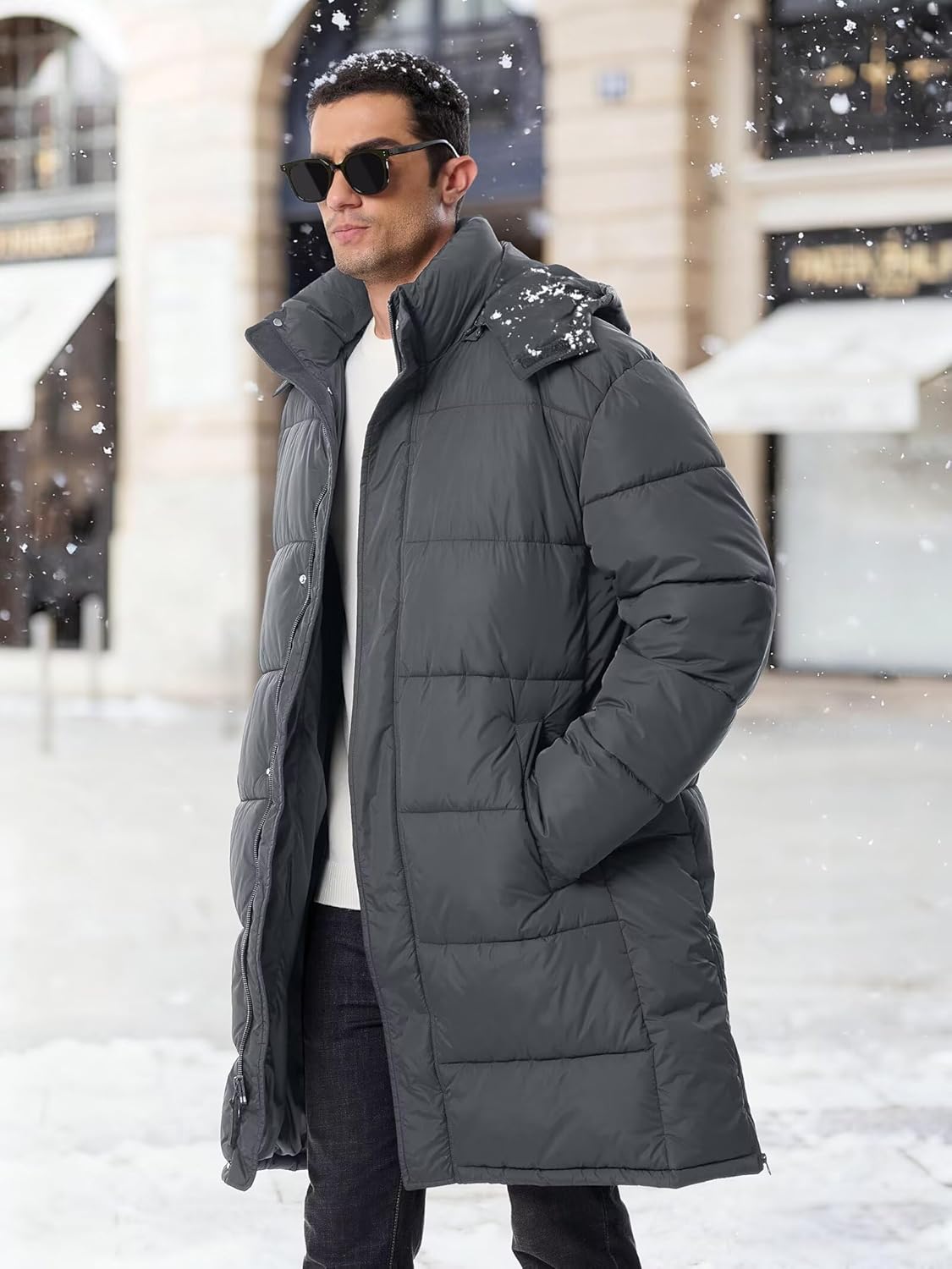 Men's Lightweight Long Winter Puffer Coat Water-Resistant Insulated Quilted Jacket Warm Parka for Cold Weather - Image 3