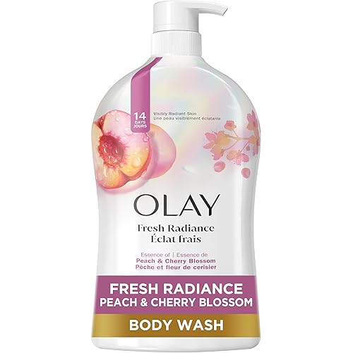 Olay Body Wash for Women, Fresh Radiance, Refreshing & Renewing, Made with Plant Based Cleansers, B3 Botanical Complex, For All Skin Types, Peach & Cherry Blossom Scent, 33 fl oz