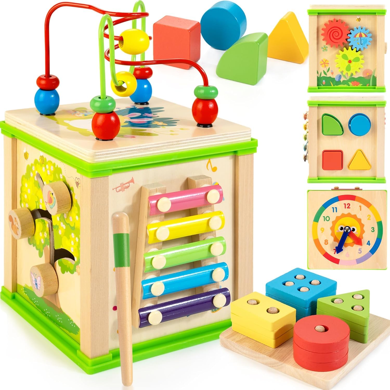 WOODMAM Wooden 7-in-1 Activity Cube