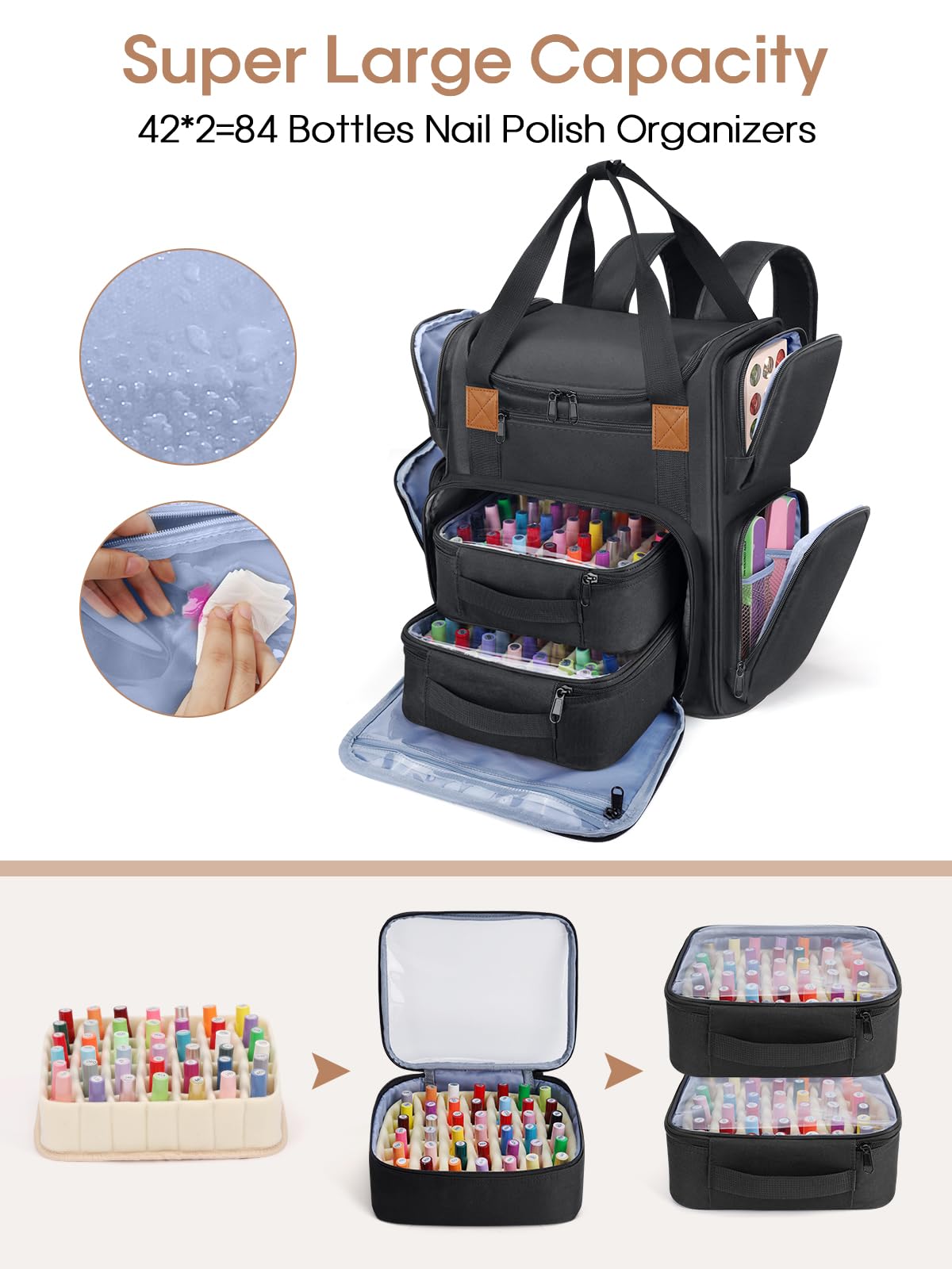 Deciniee Organizer Smalti per Unghie: Porta Smalti Organizer per 84 Flaconi(15 ML) e Lampada per Unghie - Borsa Organizer per Smalti con 2 Sacchetti Rimovibili