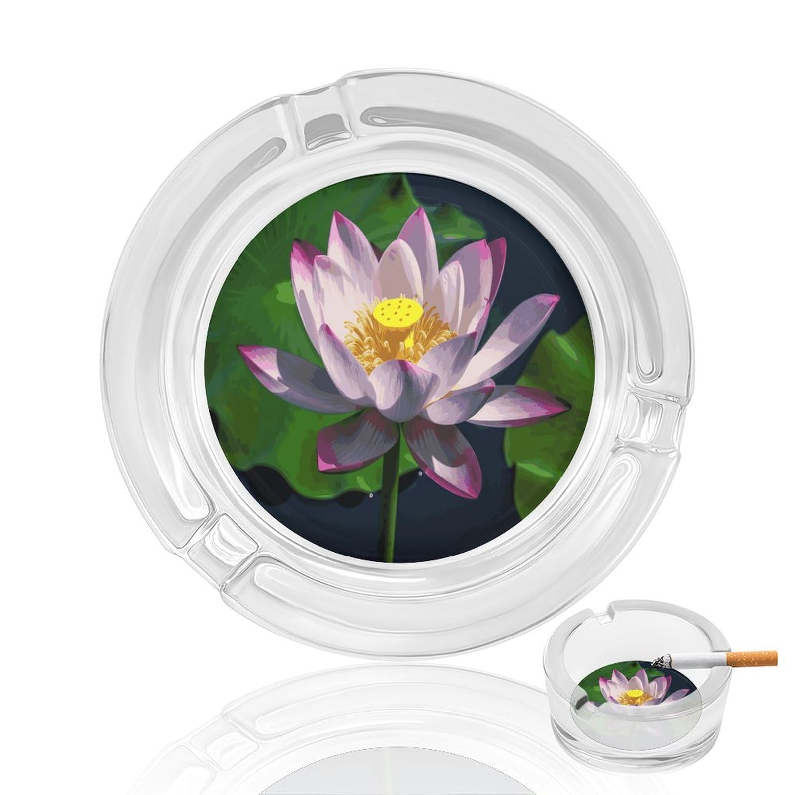 Lotus2 Glass Ashtray for Cigarette,Cigarette Ashtray for Indoor Or Outdoor Use,Cigar ash trays case with 3 Notches-Glass Decor Gift for Men Smokers