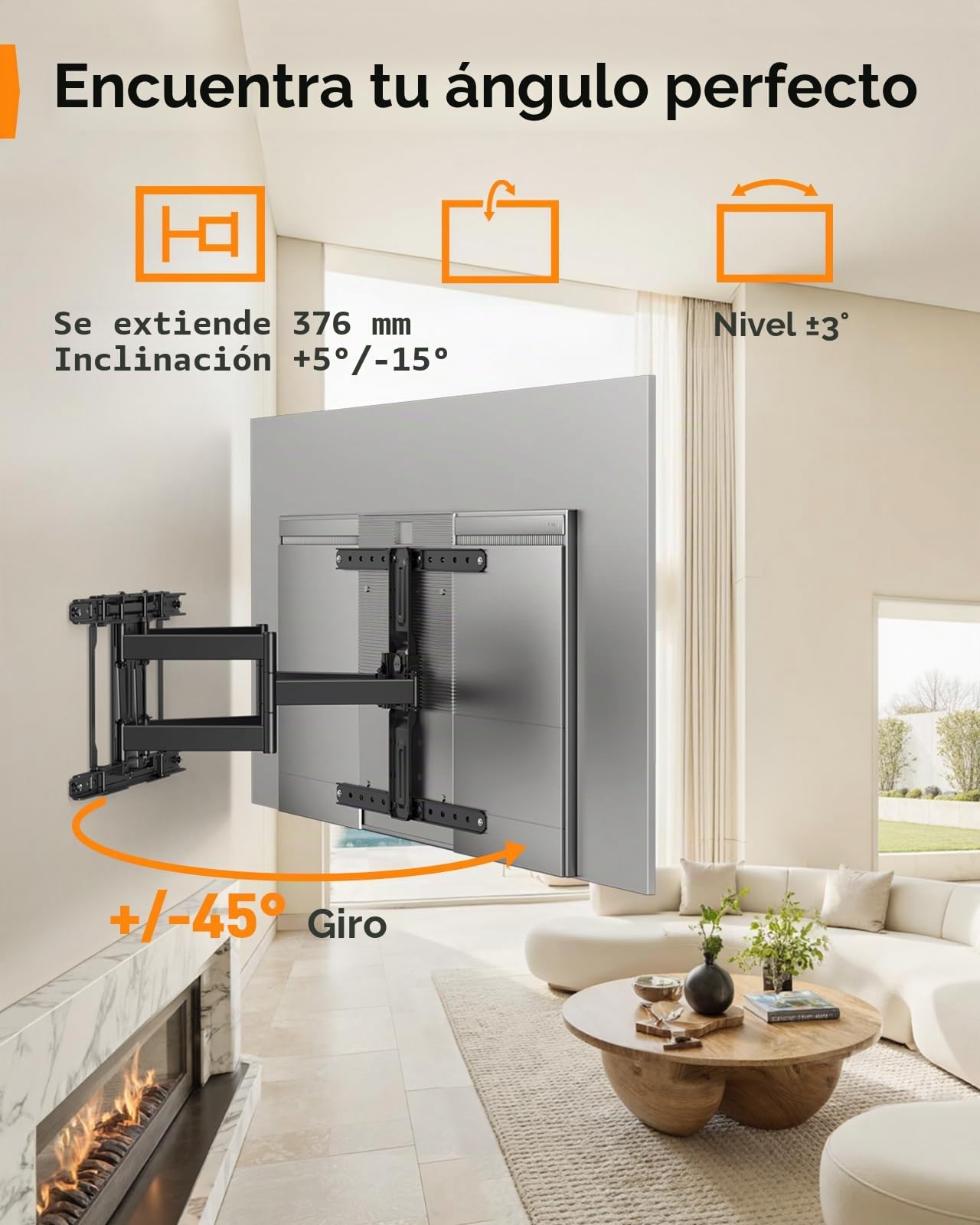 Perlegear Soporte TV Pared Ultra Delgado, Perfil Bajo 27,9 mm para TVs 42"-90", Soporte TV con Movimiento Compl y Brazos Articulables Dobles, Giro e Inclin, VESA Máx 600x400 mm, Capacidad 60 kg
