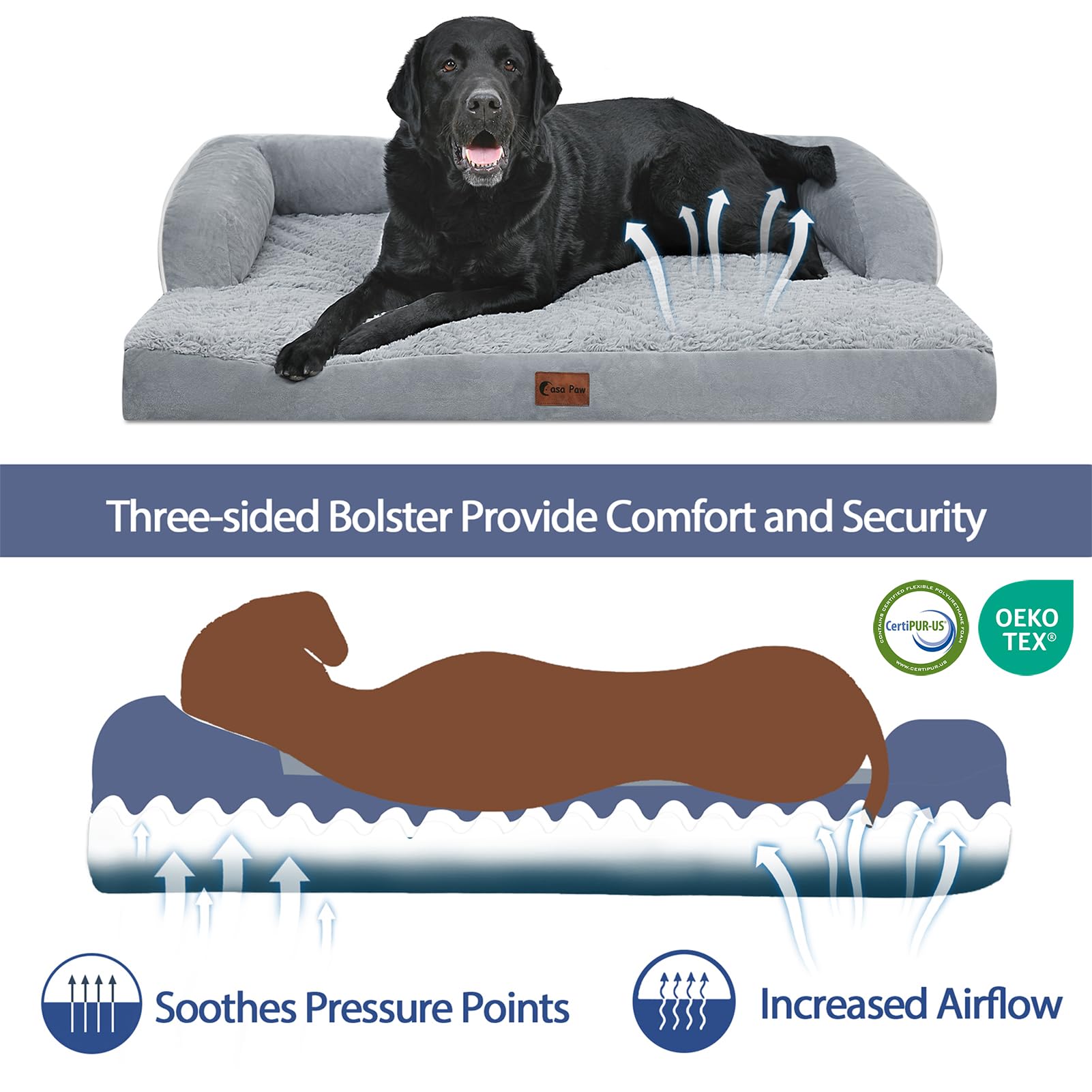 Keyoung CASA Paw Orthopedisch Hondenbed XL - Traagschuim Hondensofa Met Wasbare Hoes Voor Extra Grote Honden