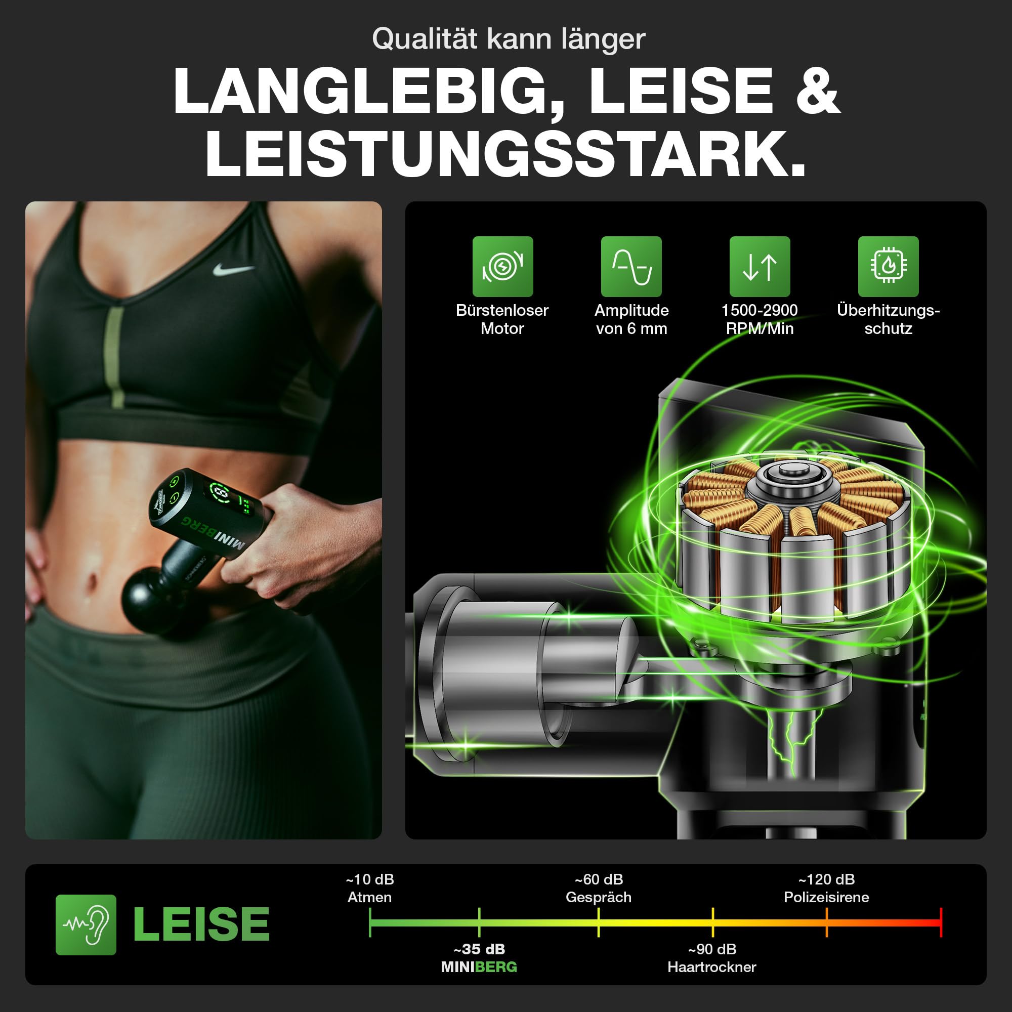DONNERBERG® Miniberg Massagepistole Testsieger für Muskelentspannung | Kleines Muskel-Perkussions-Handmassagegerät – 6 mm Amplitude, 6 Aufsätze, langlebiger Akku - für Zuhause, Fitness und Reisen