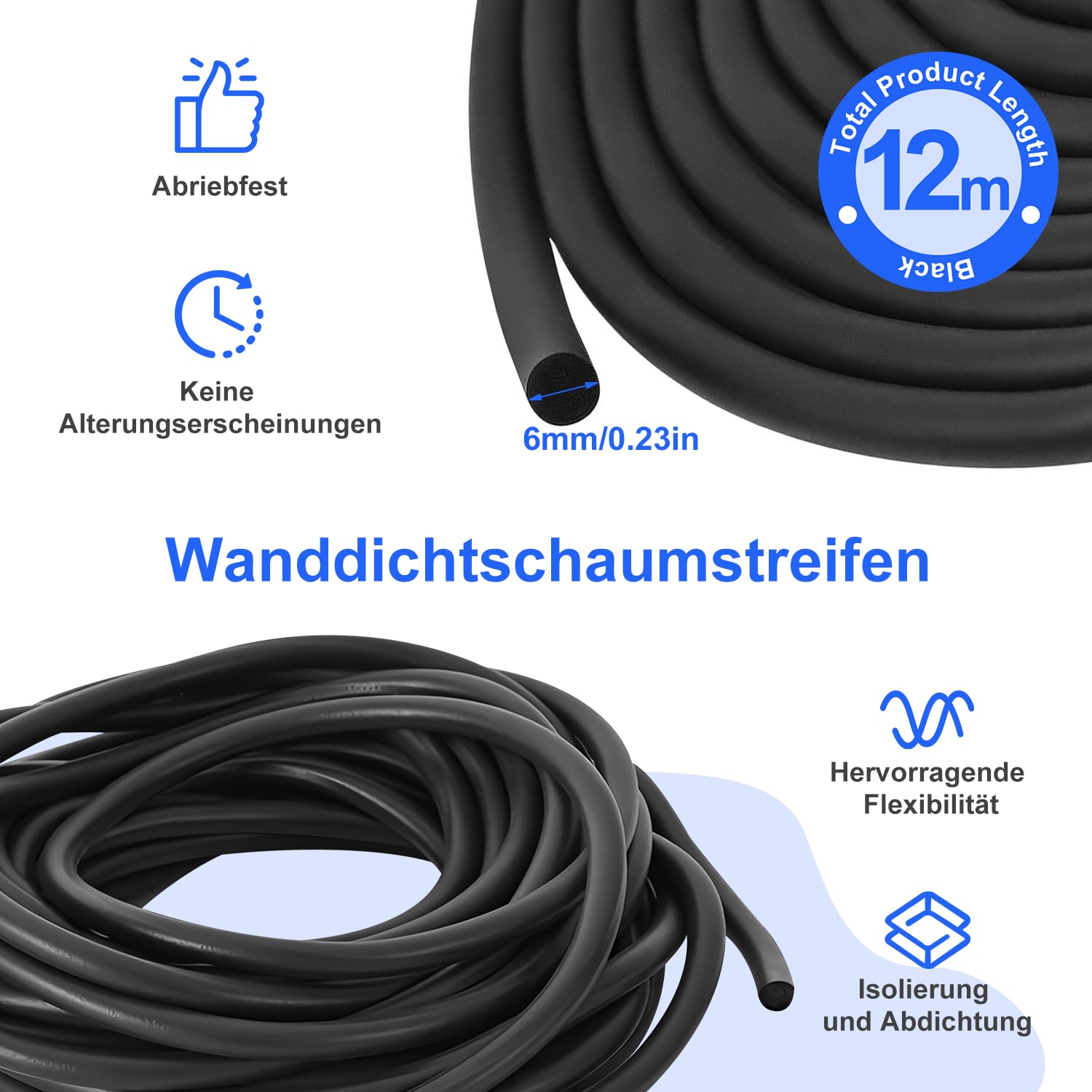 EPDM Dichtschnur 6mm X 12m – Schwarze Fugenfülls Produktbild-Vorschau 2