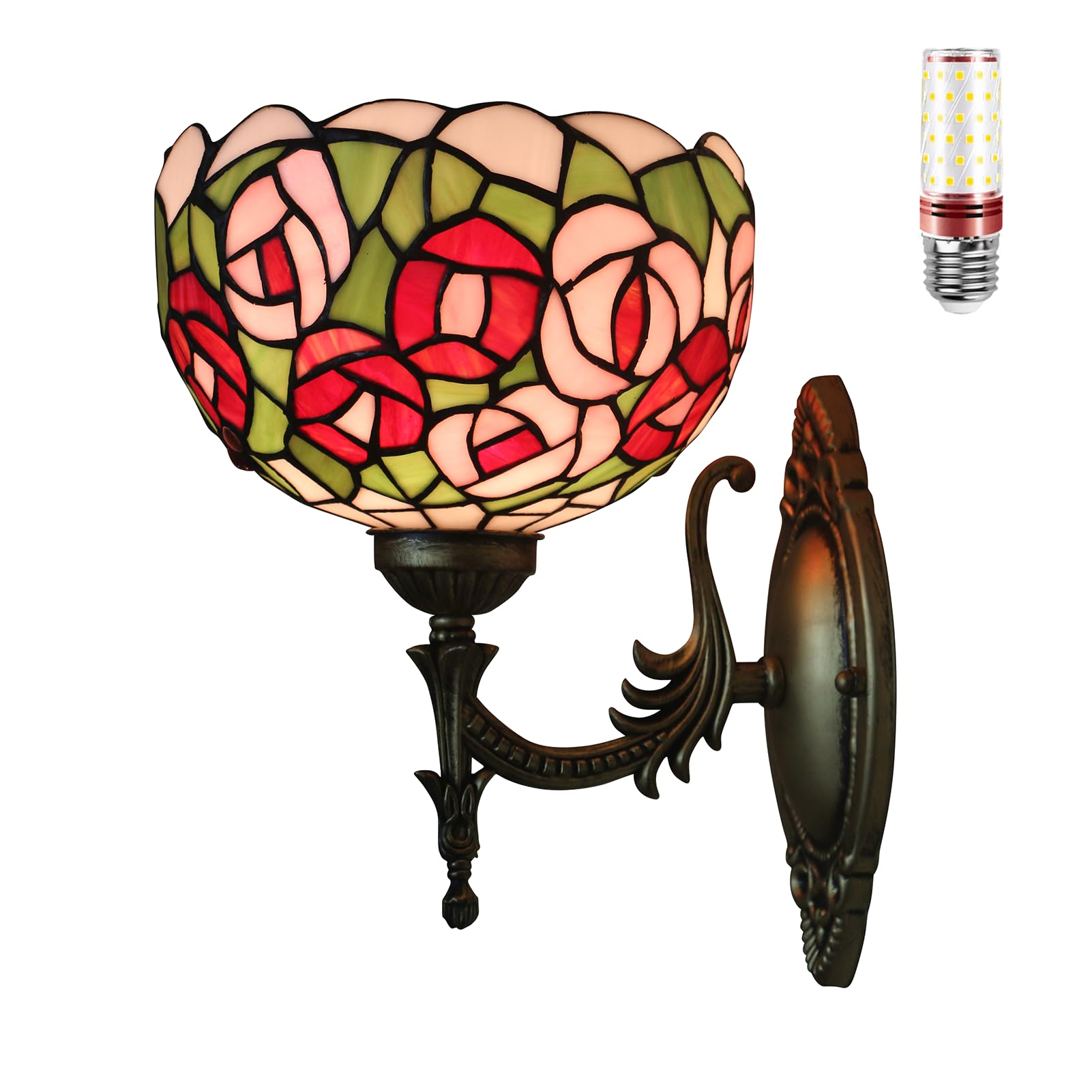 Aioneer Tiffany Stained Glass Wall Lamp With Light Bulb For Bedroom And Living Room-A