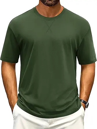 Cotrasen Men's T Shirts Cotton Drop Shoulder Short Sleeve Shirts for Men Casual Soft Comfort Loose Fit Mens Summer Tee Shirts