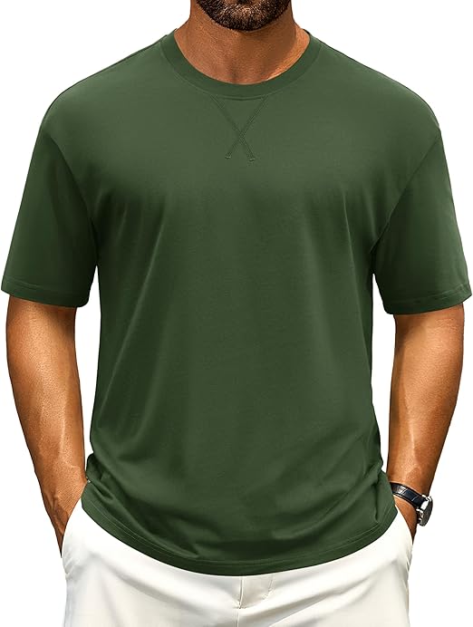 Cotrasen Men's T Shirts Cotton Drop Shoulder Short Sleeve Shirts for Men Casual Soft Comfort Loose Fit Mens Summer Tee Shirts
