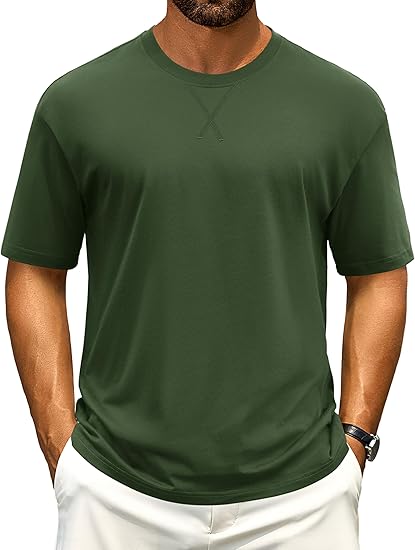 Cotrasen Men's T Shirts Cotton Drop Shoulder Short Sleeve Shirts for Men Casual Soft Comfort Loose Fit Mens Summer Tee Shirts