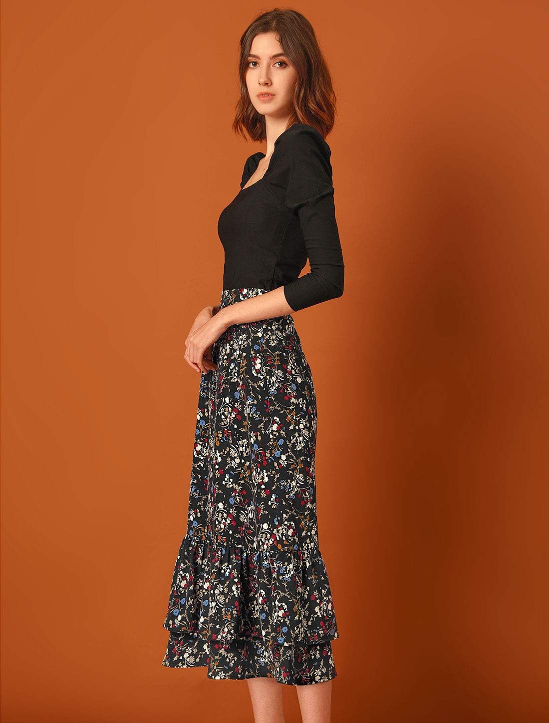 Allegra K Women's Printed Skirt 2025 Weekend Trendy Summer Chiffon Ruffle Tiered Flowy Midi Skirts