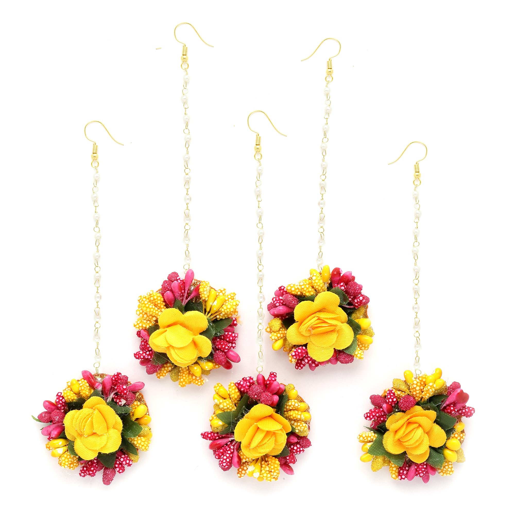 Zeneme Gold-Plated Gota Patti Flower Maang Tikka Pack Of 5 Girls and Women Floral Jewellery (Pink Yellow) (B0D5RFKXXC) Amazon Price History, Amazon Price Tracker