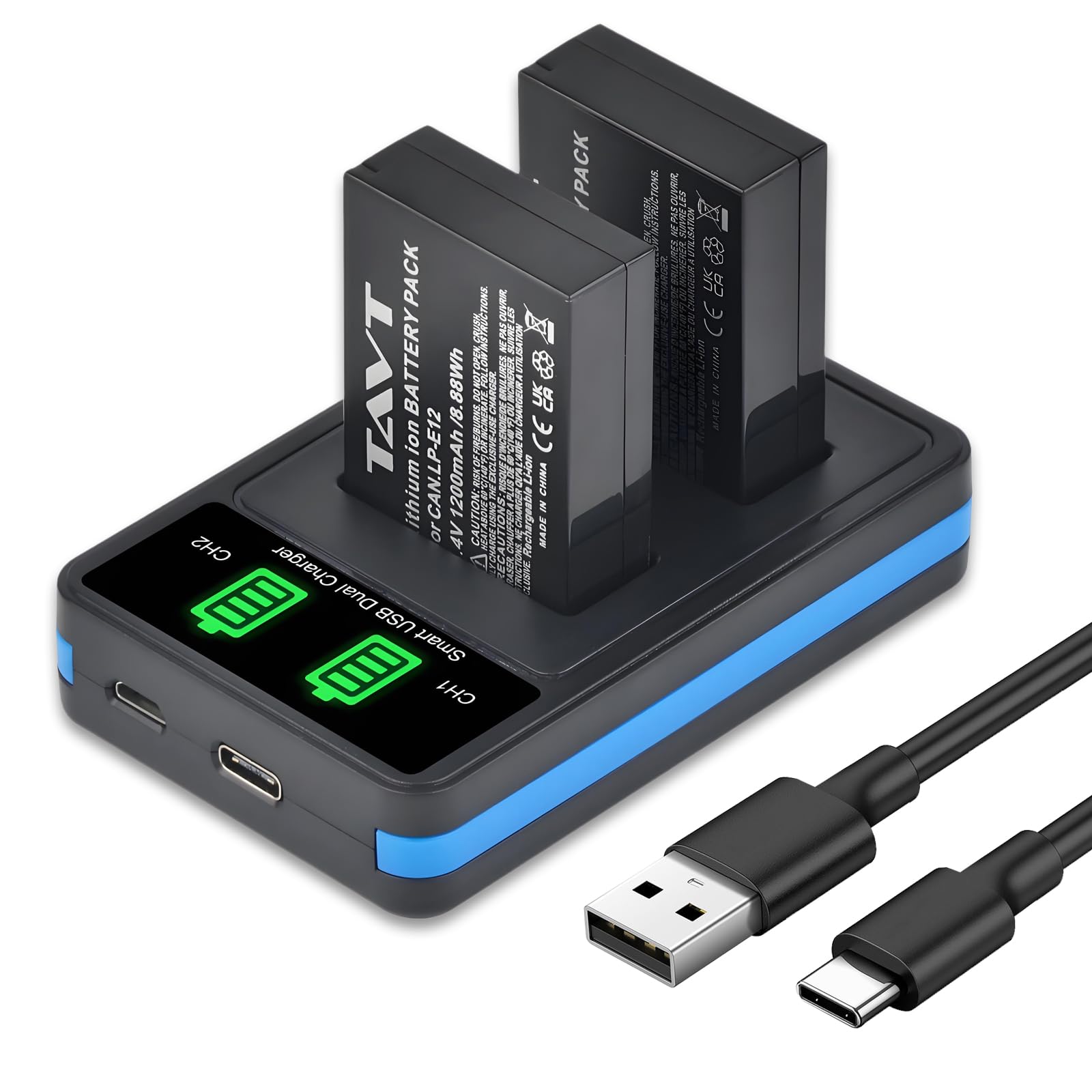 2 batterie e caricabatterie LP-E12 da 1200 mAh per Canon PowerShot SX70 HS, EOS M50, M50 Mark II, EOS M100, 100D, M, M2, M10, Rebel SL1, Kiss X7