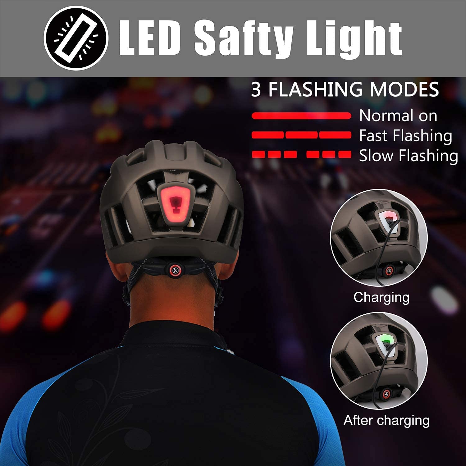 KINGLEAD Casco da Bicicletta per Adulti Uomini Donne con Luce LED Ricaricabile USB, Occhiali Magnetici e Visiera Rimovibile, Casco da Mountain Bike Casco da Ciclismo Casco da Bicicletta da Strada