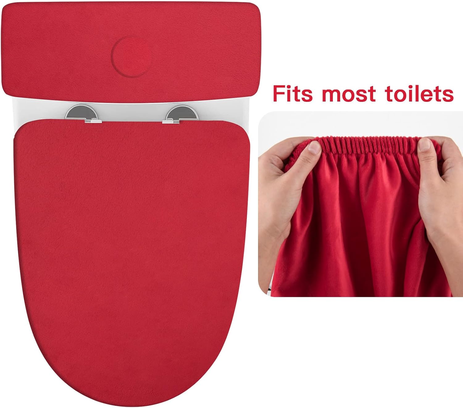 Red Polyester Elastic Bathroom Toilet Lid and Tank Cover Set