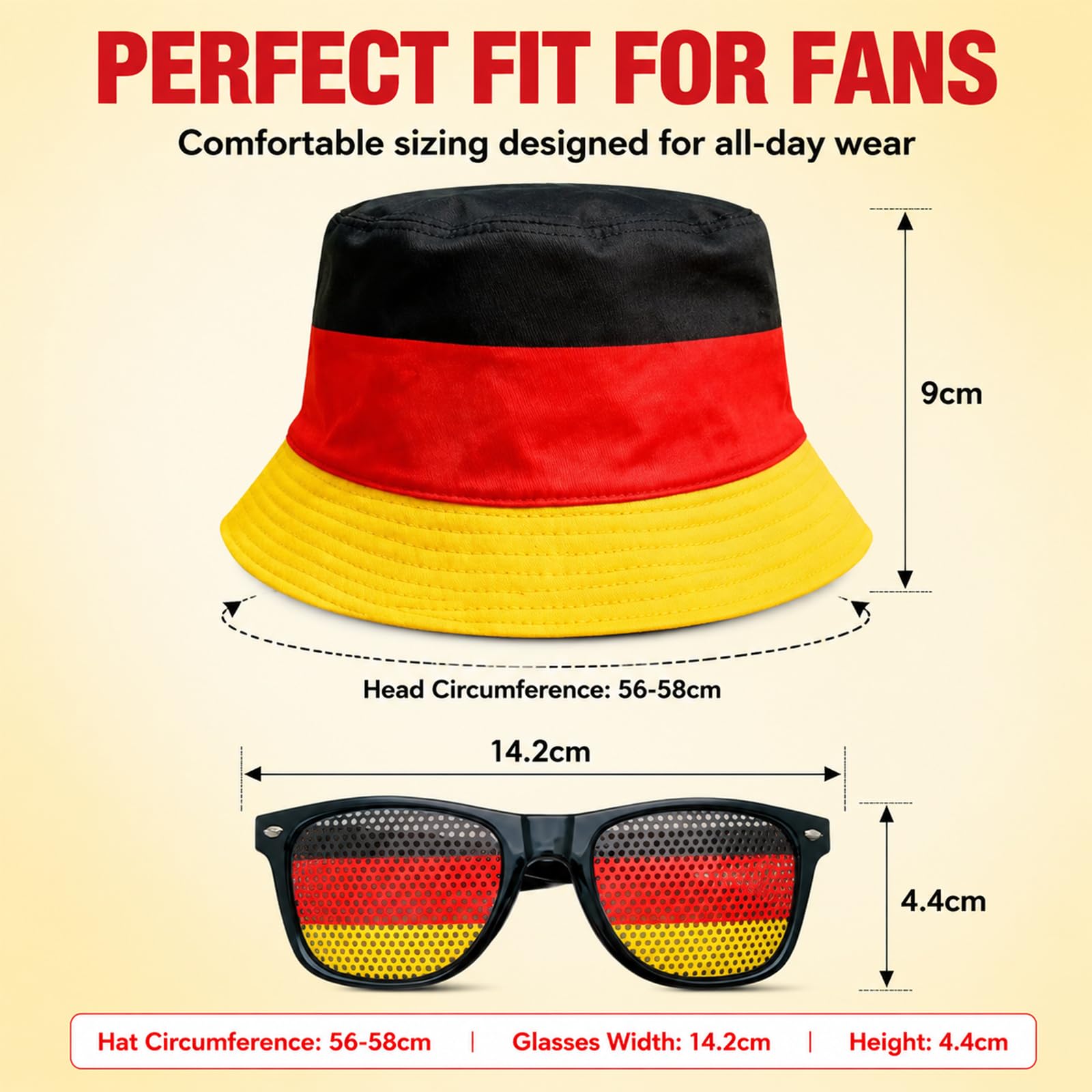 Juego de 2 piezas de artículos para fans de Alemania, accesorios del Mundo con gorra de Alemania, gafas para fiestas de fútbol