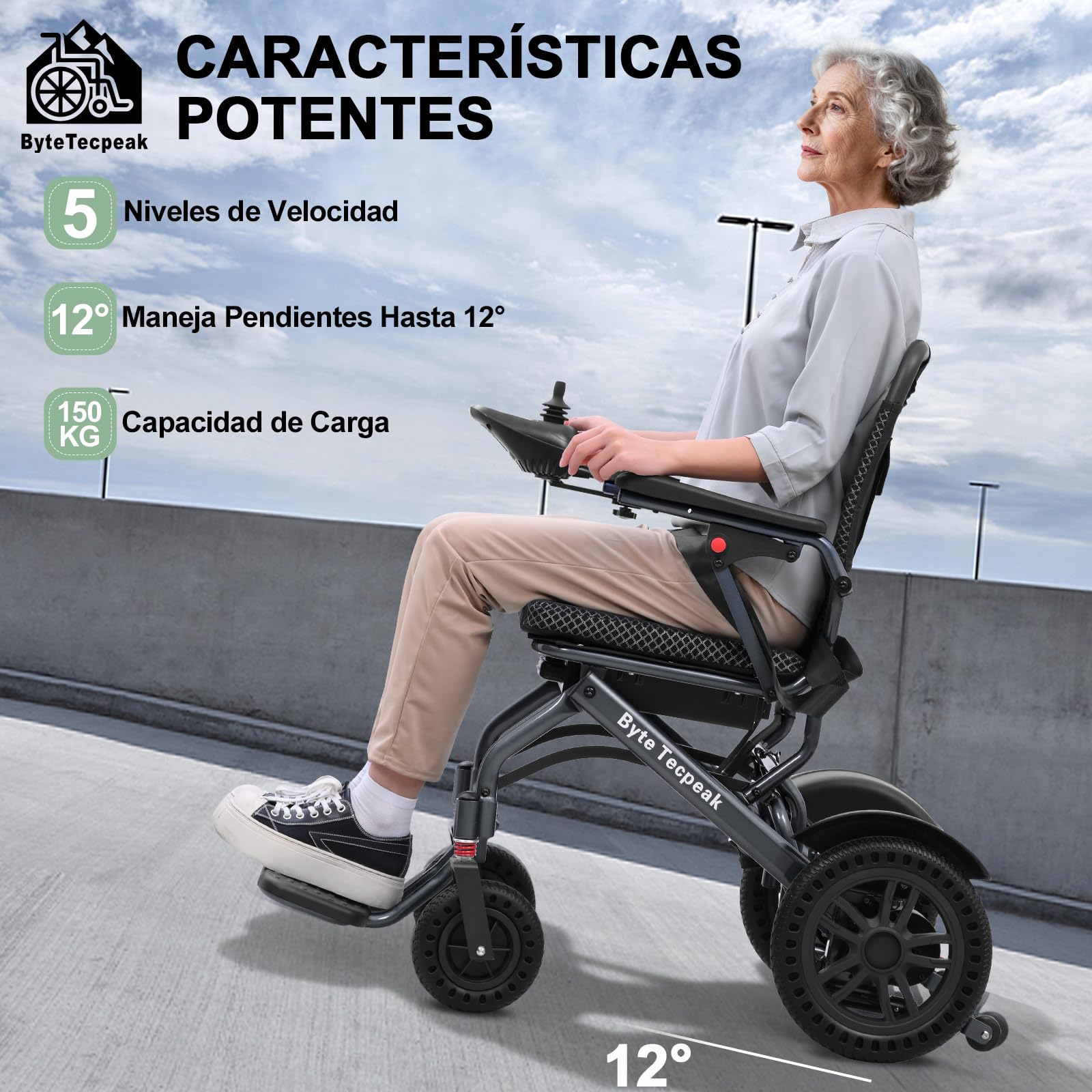 【Versión Mejorada】D14 Silla de Ruedas Eléctrica Plegable para Personas Mayores, Autonomía de 25km, 500W Motor, Cojín de asiento engrosado, Apta para Viajes y Estándares de Embarque (D14-Negro)