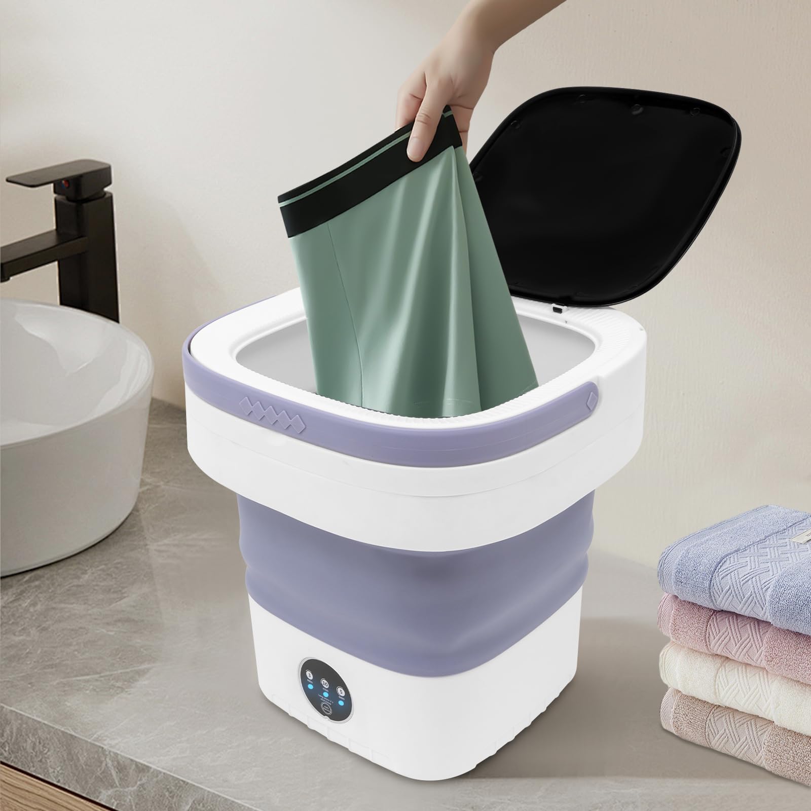 Mini lavatrice da 12 l, pieghevole, portatile, Washing Machine, piccola lavatrice da viaggio con connettore di drenaggio e tubo (viola)