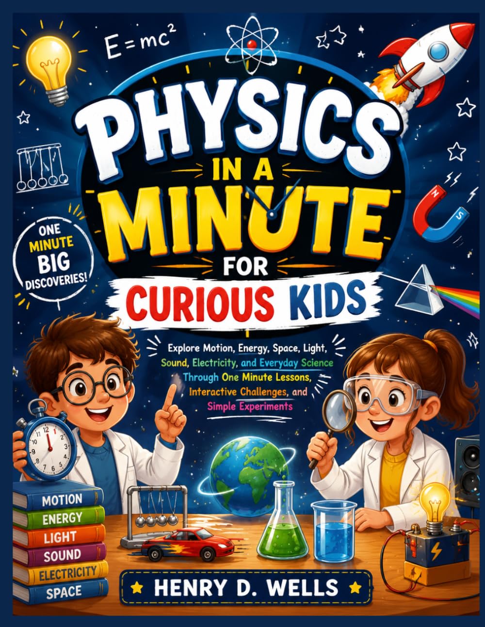Physics in a Minute for Curious Kids: Explore Motion, Energy, Space, Light, Sound, Electricity, and Everyday Science Through One Minute Lessons, Interactive Challenges, and Simple Experiments