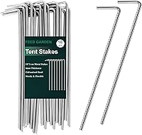 FEED GARDEN 7 Inch Heavy Duty Metal Tent Stakes 18 Pack - Rustproof Galvanized Pegs for Tents, Inflatables, Gardens & Camping