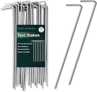 FEED GARDEN 7 Inch Heavy Duty Metal Tent Stakes 18 Pack - Rustproof Galvanized Pegs for Tents, Inflatables, Gardens & Camping