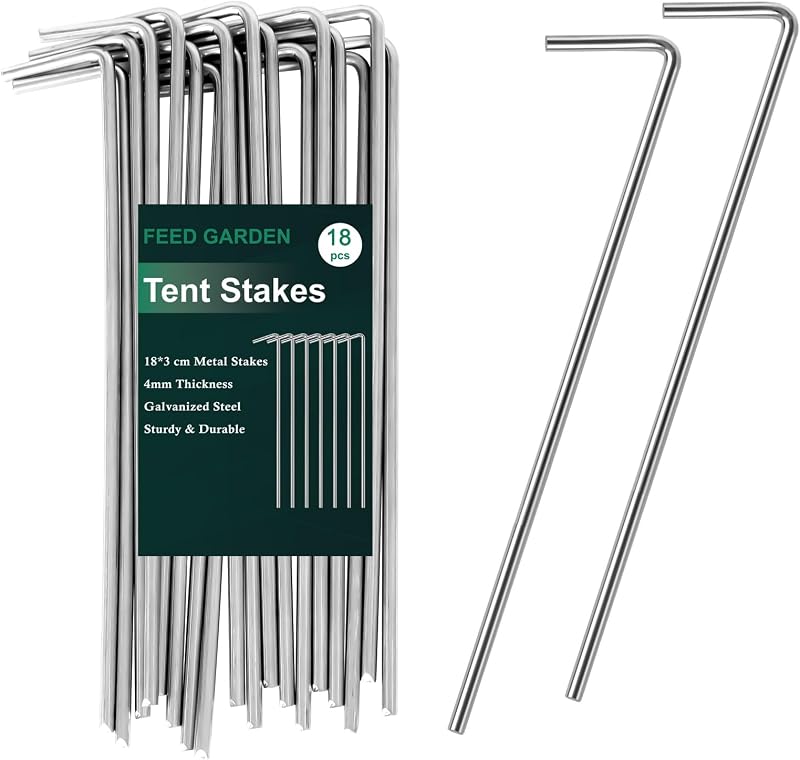 7 Inch Tent Stakes 18 Pack Yard Inflatable Stakes for Outdoor Decorations Metal Pegs Heavy Duty Garden Hooks Camping Tent Spikes for Canopies, Tarp and Outdoor Christmas Decorations