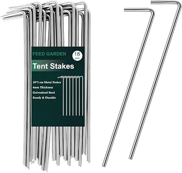 FEED GARDEN 7 Inch Tent Stakes 18 Pack Yard Inflatable Stakes for Outdoor Decorations Metal Pegs Heavy Duty Garden Hooks Camping Tent Spikes for Canopies, Tarp and Outdoor Christmas Decorations