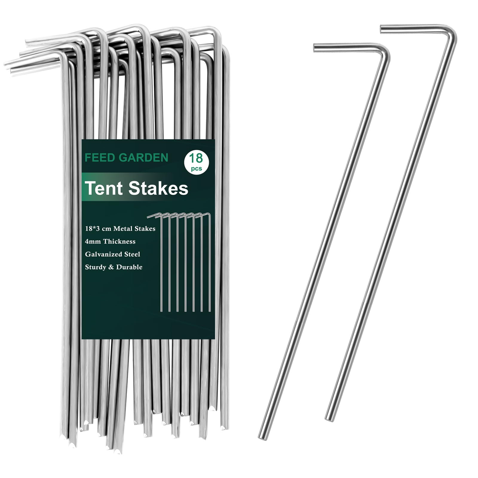 FEED GARDEN 7 Inch Tent Stakes 20 Pack Yard Inflatable Stakes for Outdoor Decorations Metal Pegs Heavy Duty Garden Hooks Camping Tent Spikes for Canopies, Tarp and Outdoor Christmas Decorations